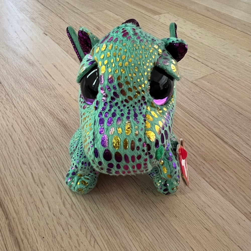 Ty Beanie Boos Cinder Dragon Green Purple Sparkle Scale Plush 6 inch 2021 Tag